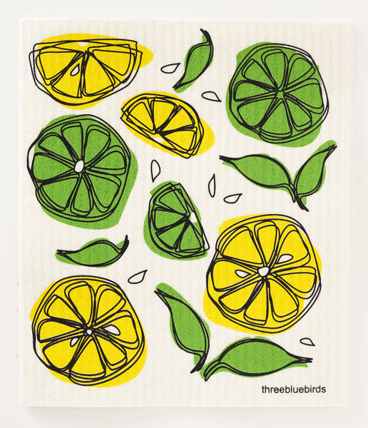 Lemon Lime on White Swedish Dishcloth