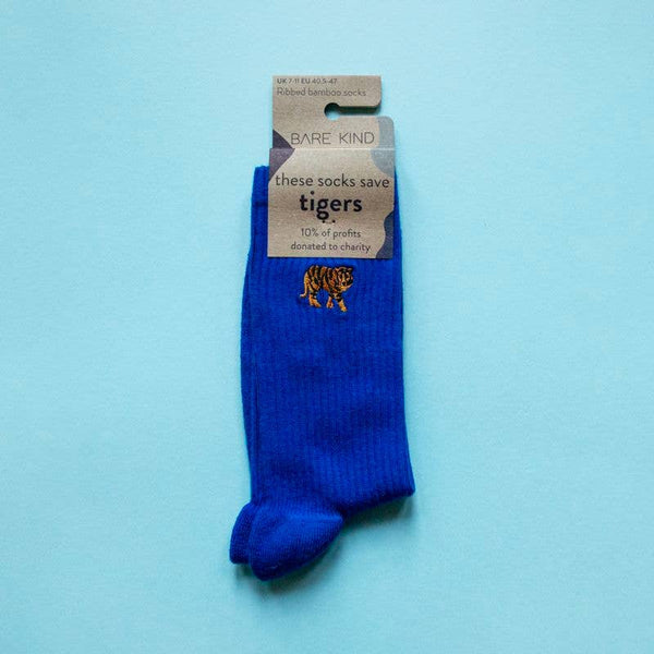 Ribbed Bamboo Socks | Tiger Socks | Royal Blue Socks