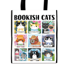 Cat Tote Bag, Continuous Kitten with Star Shaped Sunglasses Cartoon Illustration Print, Cloth Linen Reusable Bag for Shopping Books Beach and More